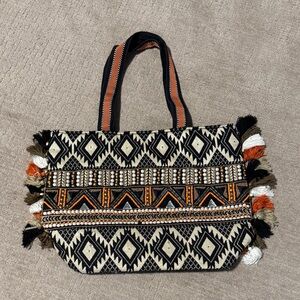 Big Buddha Bohemian Patterned Tote Bag - Black and Orange
